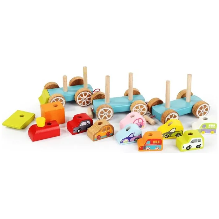 Поезд с машинками/Wooden toy "Train with a small cars" 13999 CUBIKA (Дер6247)