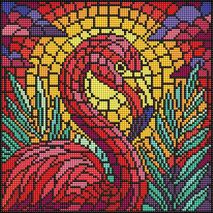 Алмазна мозаїка "Вітраж. Фламінго" ©art_selena_ua AMO8318, 30х30 см