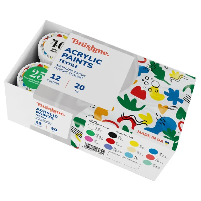 Акрилова фарба текстильна Набір 4201 Brushme AP4201, 12 кольорів