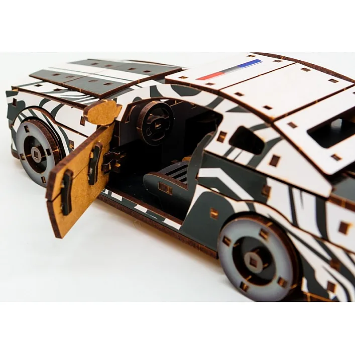 Деревянный 3D конструктор "Muscle Car" Puz-00639 162 дет., белый цвет полиция р. модели 24*9*7 см PuzzleOk (Дер6394)