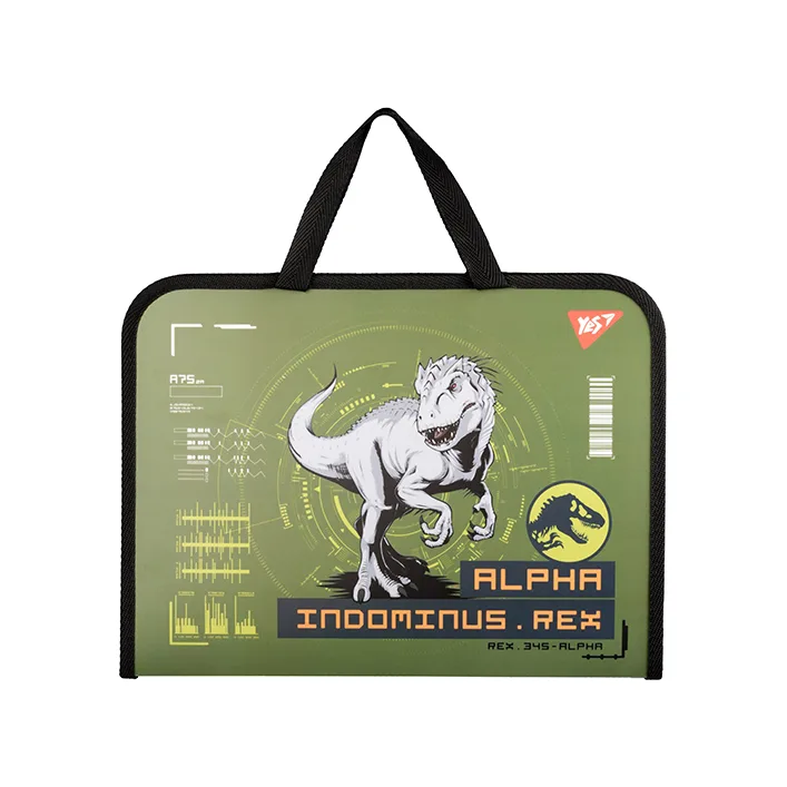Папка-портфель Yes FC на молнии с тканевыми ручками "Jurassic World" хаки 492242 (Кнц4923)