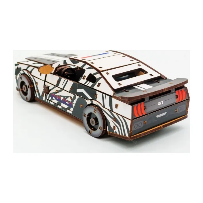 Деревянный 3D конструктор "Muscle Car" Puz-00639 162 дет., белый цвет полиция р. модели 24*9*7 см PuzzleOk (Дер6394)