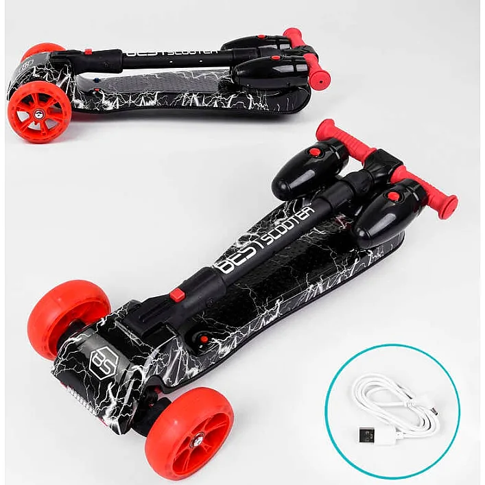 Самокат "Best Scooter" MAXI" 80542 з парогенератором (4) МУЗИКА, ДИМ, ТУРБІНИ, пластмасовий, колеса PU 120х40мм, складне алюмінієве кермо, в коробці