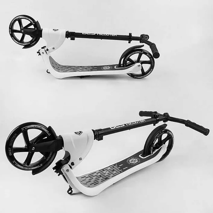 Самокат двухколесный 52753 "Best Scooter" (2) цвет БЕЛЫЙ, колеса PU - 20 см, широкий велосипедный руль, новый зажим руля, в коробке