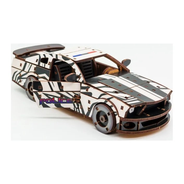 Деревянный 3D конструктор "Muscle Car" Puz-00639 162 дет., белый цвет полиция р. модели 24*9*7 см PuzzleOk (Дер6394)