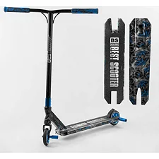 Самокат трюковый Best Scooter BS-77566 (4) HIC-система, ПЕГИ, алюминиевый диск и дека с ПРИНТОМ, колёса PU, d=110мм, ширина руля - 60 см, в коробке