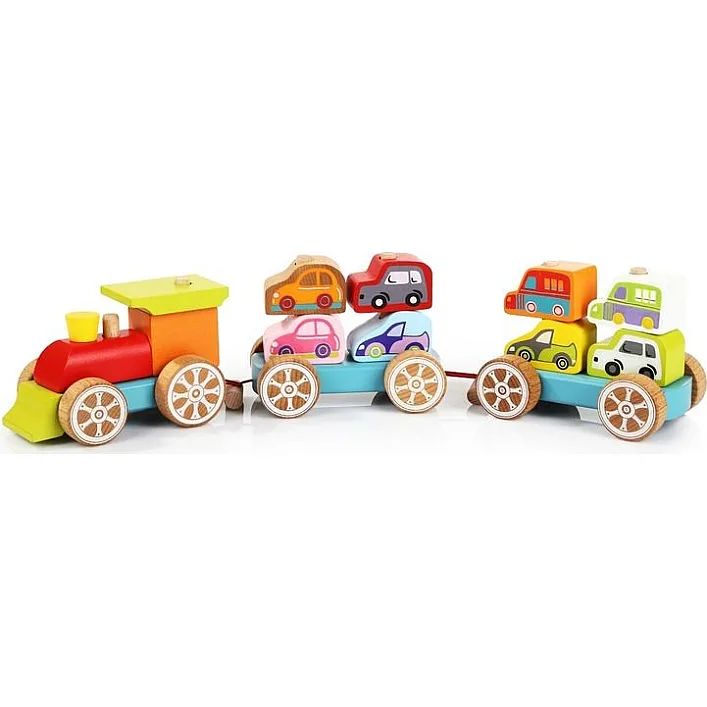 Поезд с машинками/Wooden toy "Train with a small cars" 13999 CUBIKA (Дер6247)