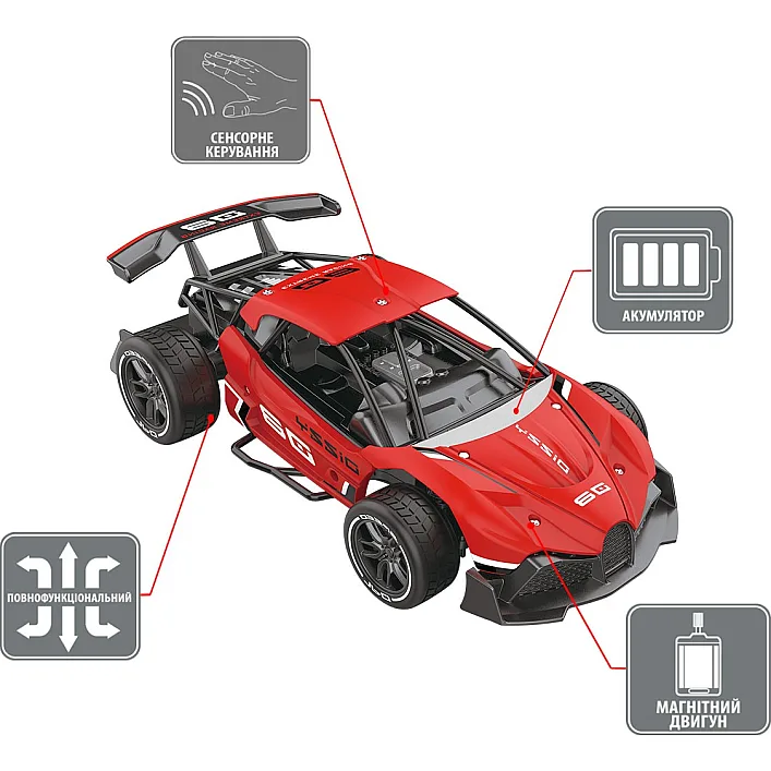Автомобиль GESTURE SENSING на р/к с сенсорным управлением - DIZZY, красный, аккумулятор. 3,7V, 1:16 (Маш8322)