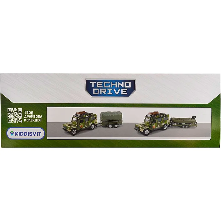 Игровой набор – LAND ROVER DEFENDER МИЛИТАРИ (с лодкой) 520191.270 TechnoDrive (Маш1986)