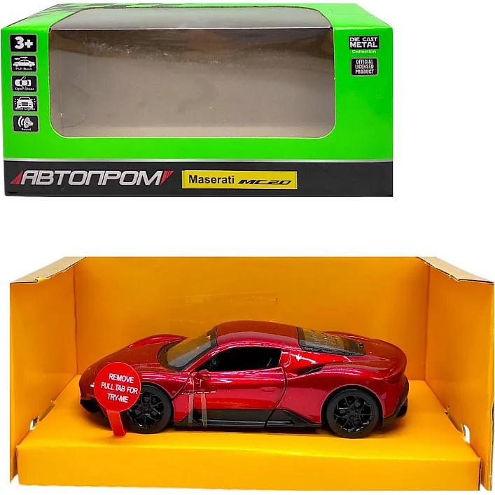 Машинка металева "АВТОПРОМ, 1:33 Maserati MC20" (ЧЕРВОНА) коробка - 18х8х9 см