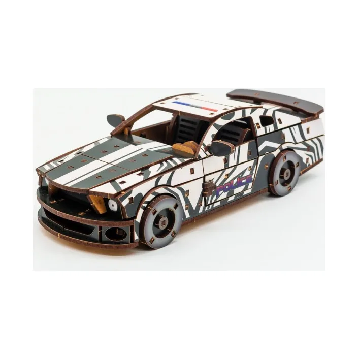 Деревянный 3D конструктор "Muscle Car" Puz-00639 162 дет., белый цвет полиция р. модели 24*9*7 см PuzzleOk (Дер6394)