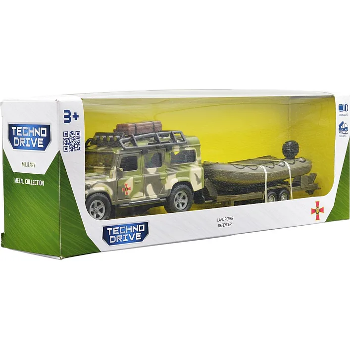 Игровой набор – LAND ROVER DEFENDER МИЛИТАРИ (с лодкой) 520191.270 TechnoDrive (Маш1986)