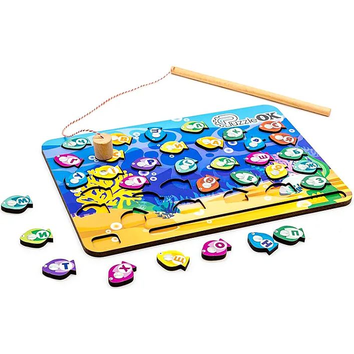 Деревянная игрушка "Рыбалка-Азбука" АртА4-40272 г. 26.5*18.5*2.5 см PuzzleOk (Дер9402)