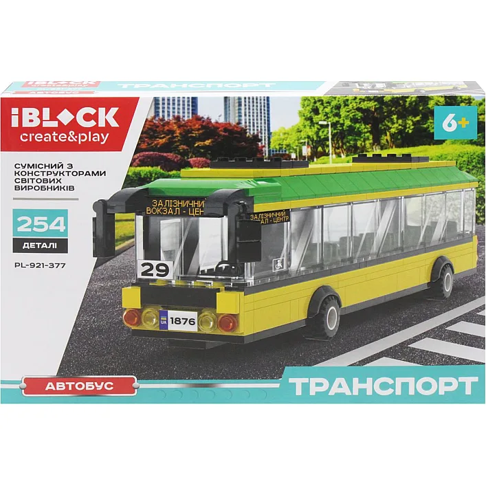 Конструктор IBLOCK PL-921-377 ТРАНСПОРТ Автобус 254 деталей, інструкція та наліпки у комплекті в (Кон1377)