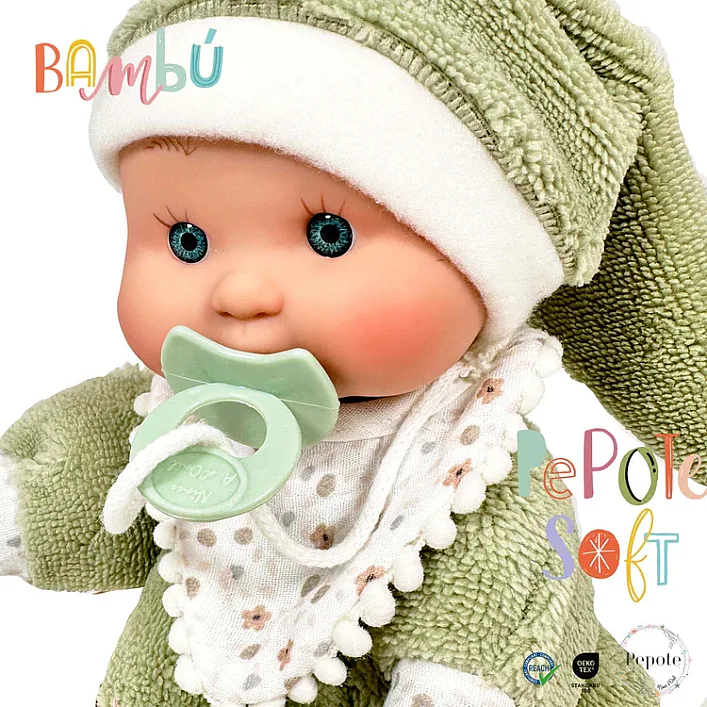 Пупс, серия SOFT DOUDOU, в зеленой одежде в коробке, 26см, Nines d`Onil (04224)
