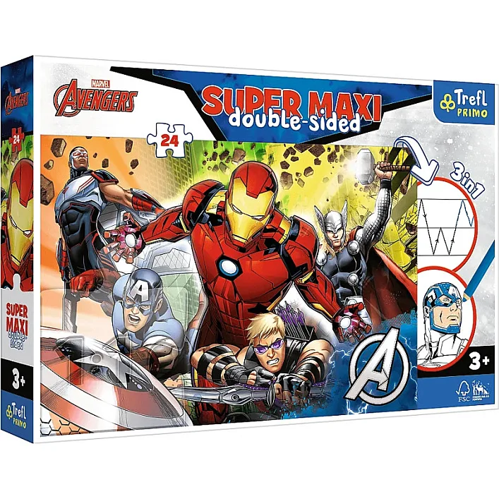 Детские пазлы SUPER МАХІ Marvel "Вместе сильнее" Trefl 41007 24 элемента, с раскраской