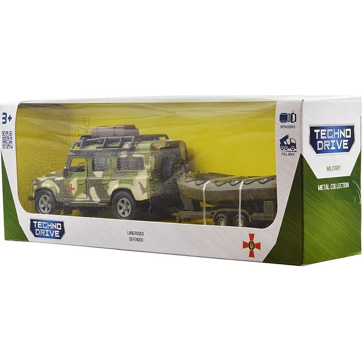 Игровой набор – LAND ROVER DEFENDER МИЛИТАРИ (с лодкой) 520191.270 TechnoDrive (Маш1986)