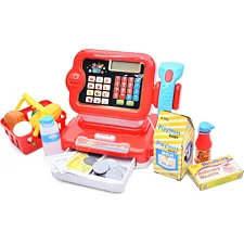 Детский игровой кассовый аппарат 6178F калькулятор, сканер, звук, свет, корзина
