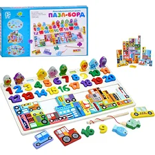 Деревянная игрушка Центр развивающий "Пазл-борд" MD 1981 цифры, фигурки