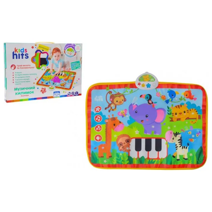 Коврик музыкальный Kids Hit, KH04-003, Зоопарк, на батарейках, в комплекте, звуки животных, стихи, мелодии, р-р коврика 70*50см, короб. 38*26*4см (Нем0430)