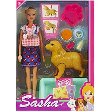 Кукла "Sasha" с собакой в коробке 51829 р.33*7*23см (Лял8829)