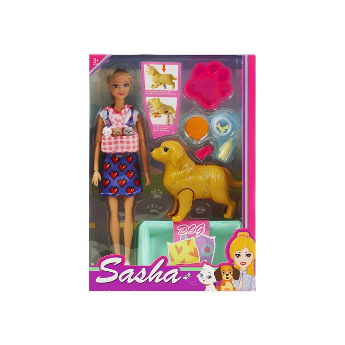 Кукла "Sasha" с собакой в коробке 51829 р.33*7*23см (Лял8829)