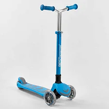 Самокат трехколесный Y-00180 (4) Best Scooter, ГОЛУБОЙ, складной алюминиевый руль, 4 колеса PU со светом, d=12 см