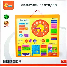Магнитный календарь Viga Toys с часами на украинском языке (50377U)