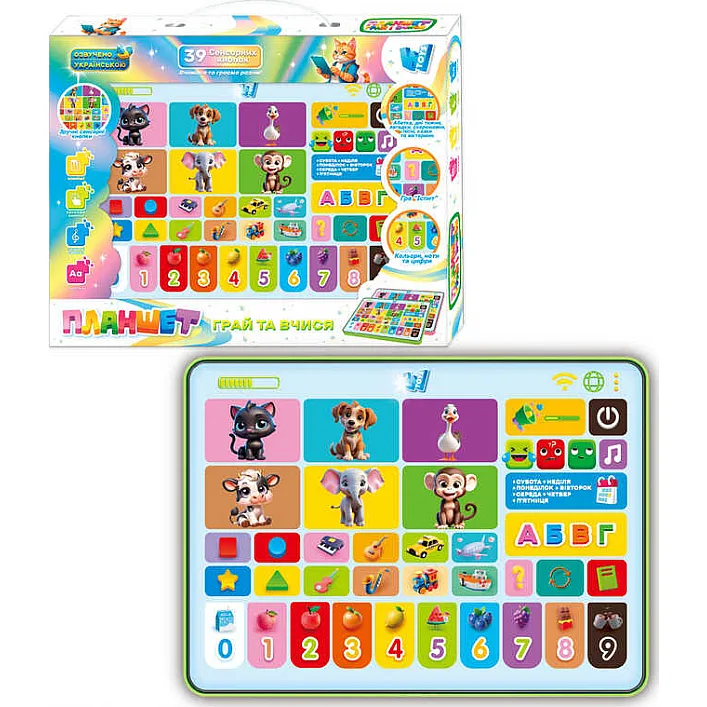 Планшет "Грай та вчися" 30391 (36) "WToys", ОЗВУЧУВАННЯ УКР. МОВОЮ, казки, пісні, вірші, літери, цифри, факти про тварин, в коробці