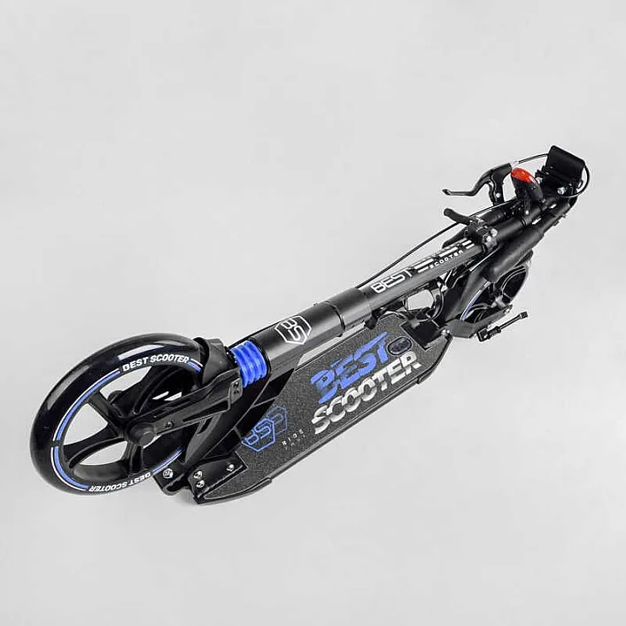Самокат двухколесный "Best Scooter" 90166-B (2) ФАРА, переднее колесо PU 230 мм, заднее колесо 200мм, 2 амортизатора, дисковый тормоз, зажим руля