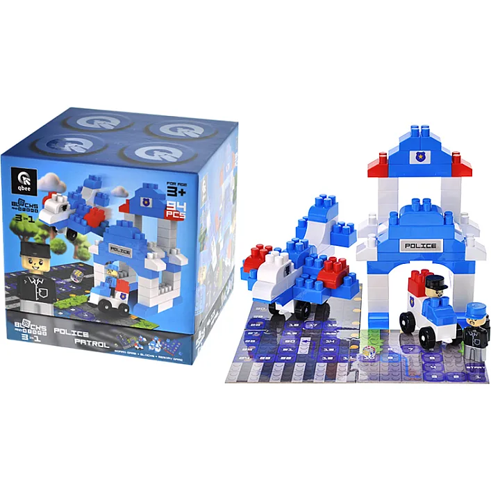 Конструктор "Block&Steps: Полицейский патруль" + ходилка и мемори игра 3в1, 94дет. QB300-002 qbee (Кон3932)