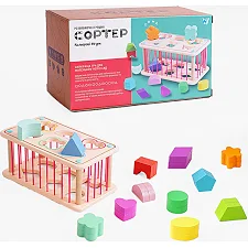 Логическая игра C 60434 (30) "WToys", 2 геометрических сортера, стенки из резинок, 12 деревянных фигурок, в коробке