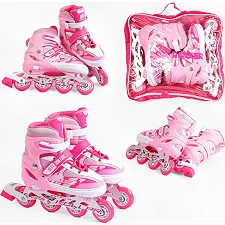 Ролики 62870-L Best Roller /размер 38-42/ цвет – РОЗОВЫЙ (6) колеса PU, ПЕРЕДНЕЕ КОЛЕСО СВЕТ, стелька 24.5-26.5 см, d колес – 7 см, в сумке