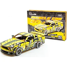 Деревянный 3D конструктор "Muscle Car" Puz-00638 162 дет., желтый цвет р. модели 24*9*7 см PuzzleOk (Дер0638)