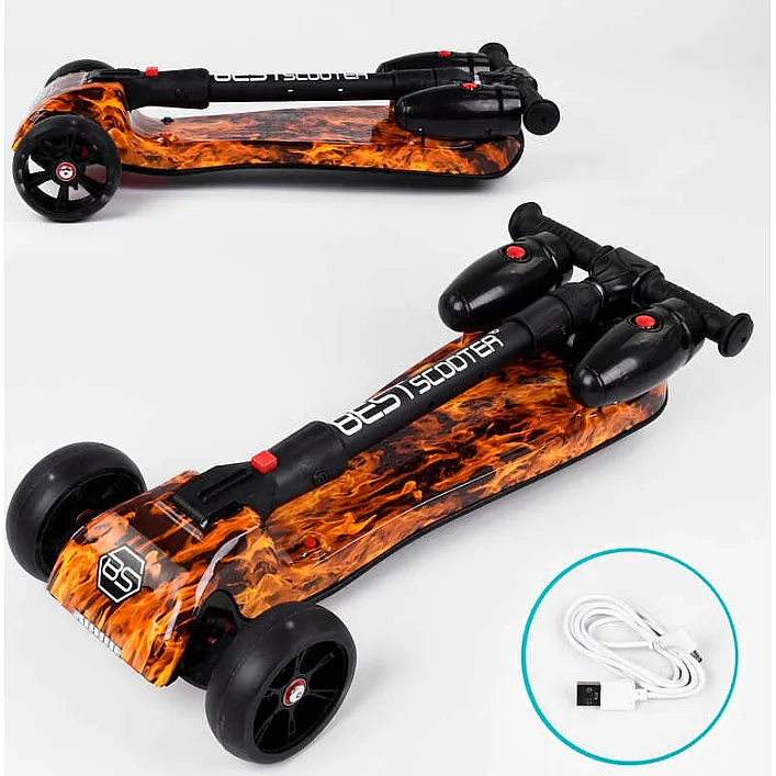 Самокат "Best Scooter" MAXI"89341 з парогенератором (4) МУЗИКА, ДИМ, ТУРБІНИ, пластмасовий, колеса PU 120х40мм, складне алюмінієве кермо, в коробці