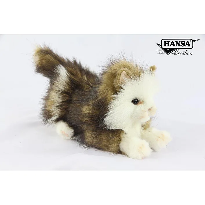 М' игрушка Котенок бежево-белый, лежащий, L. 25см, HANSA (8233)