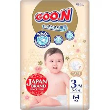 Подгузники Goo.N Premium Soft для детей (размер 3(M), 5-9 кг, 64 шт)