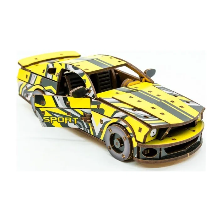 Деревянный 3D конструктор "Muscle Car" Puz-00638 162 дет., желтый цвет р. модели 24*9*7 см PuzzleOk (Дер0638)
