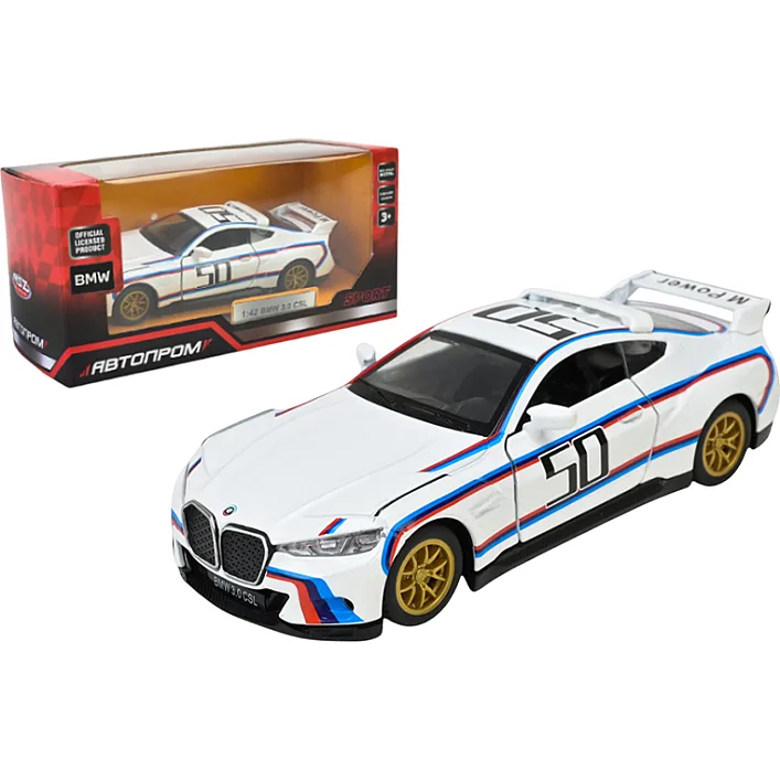 Машина металлическая "АВТОПРОМ" 4389 1:42 BMW 3.0CSL, батарейка, свет, звук, откр.дверь, короб. 14,5*6,5*7 см (Маш7546)