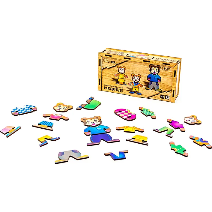 Деревянная одевалка "Мишки" 21 элм. Puz-12141 г. 18*9*4.5 см PuzzleOk (Дер2288)