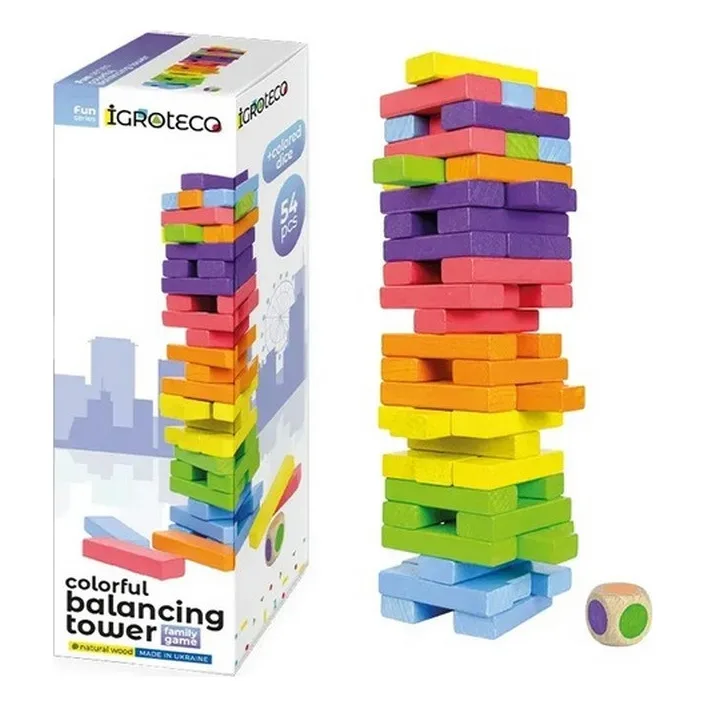 Игра настольная Башня-балансир цветная с кубиком 900781 IGROTECO (Дер6534)