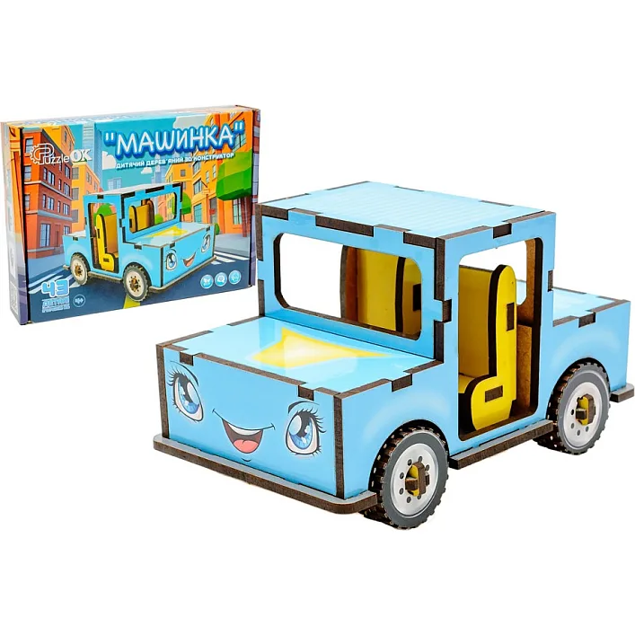 Деревянный 3D конструктор "Машинка" 43 дет. Puz-00930 г. 8,7*14*8,2 см PuzzleOK (Дер8937)