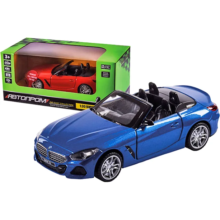 Машина металлическая 68412 "Автопром", 2 цвета, 1:30 BMW Z4 M40i, на батарейки, свет, звук, открывается дверь, в коробке р. 18*9*9 см. (Маш6812)