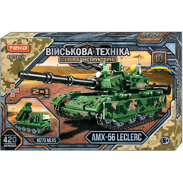 Конструктор “Військова техніка” 18529 (24) "Teko", 420 деталей, 2 в 1, танк + РСЗВ, в коробці