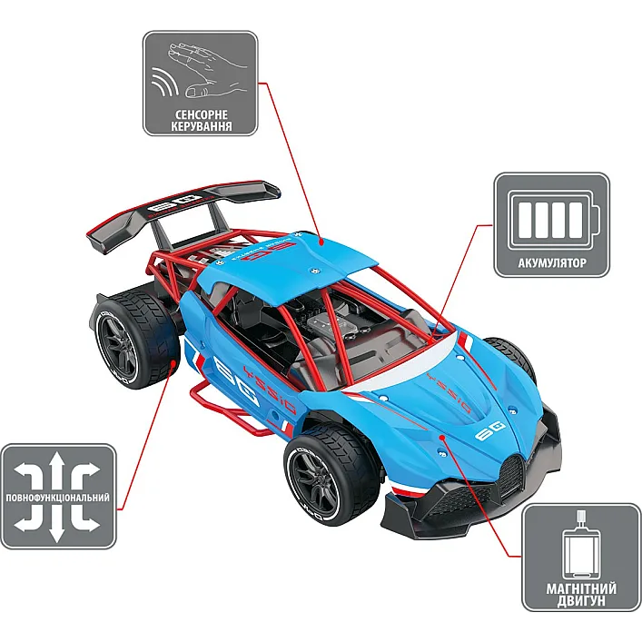 Автомобиль GESTURE SENSING на р/у и с сенсорным управлением - DIZZY, синий, аккумулятор. 3,7V, 1:16 (Маш8502)