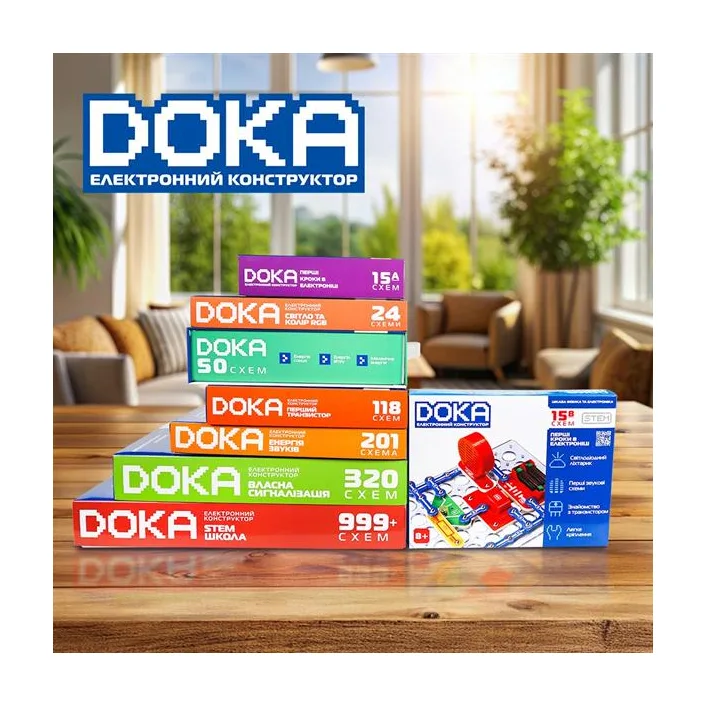 Конструктор электронный DOKA "ПЕРВЫЕ ШАГИ В ЭЛЕКТРОНИКЕ" (Набор В, 15 схем) D70710 (Кон5116)