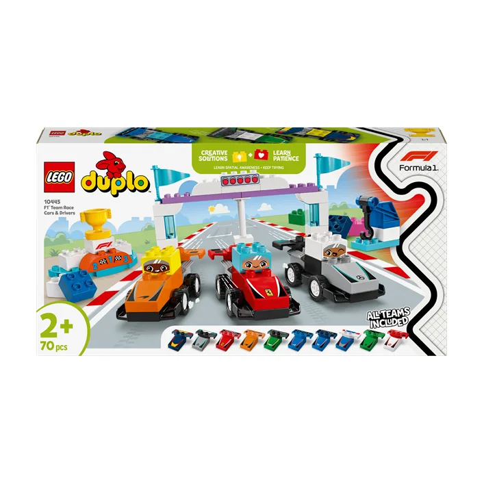 Конструктор LEGO DUPLO Town Автомобили для гонок и пилоты команд Формулы-1, 70 деталей (10445)