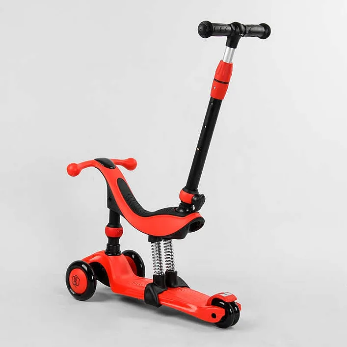 Самокат-велобег 3в1 трехколесный BS-71899 (4) Best Scooter, 3 колеса PU со светом, сидение, амортизаторы, родительская ручка