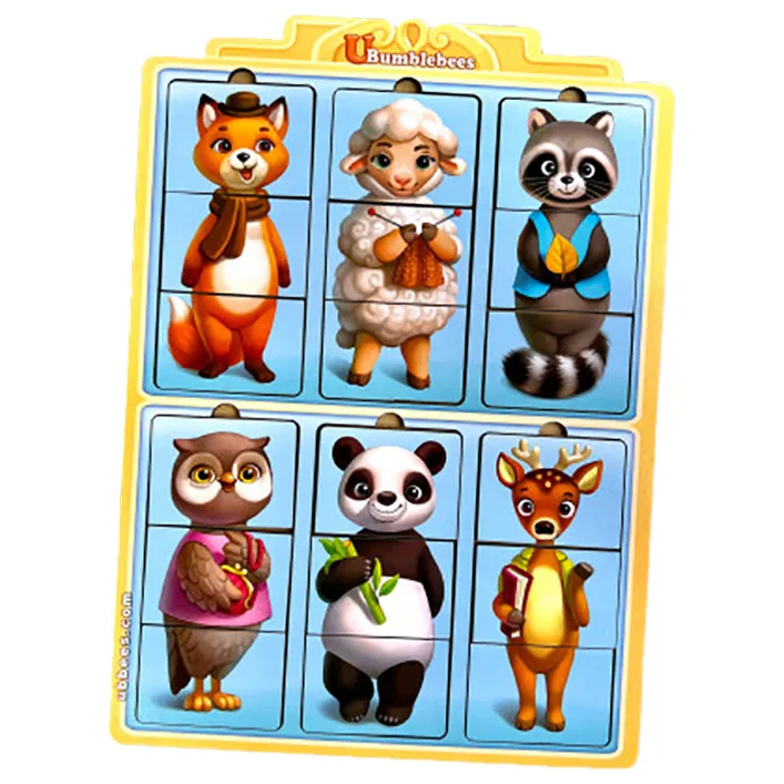 Деревянный пазл-вкладыш "Удивительные зверята-2" Ubumblebees (ПСФ131) PSF131, 6 животных