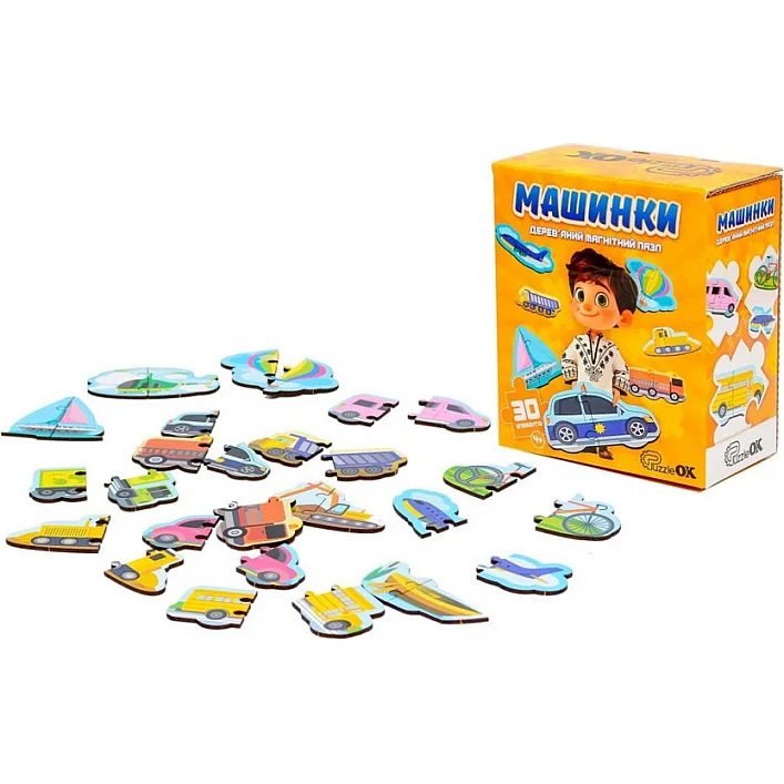 Деревянный магнитный пазл Машинки Puz-22932 PuzzleOk (Дер2955)